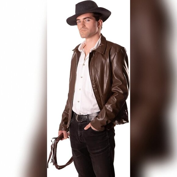 Faux Leather Jacket Brown – Jungle Explorer Archeologist Lightweight Costume L - Picture 2 of 4